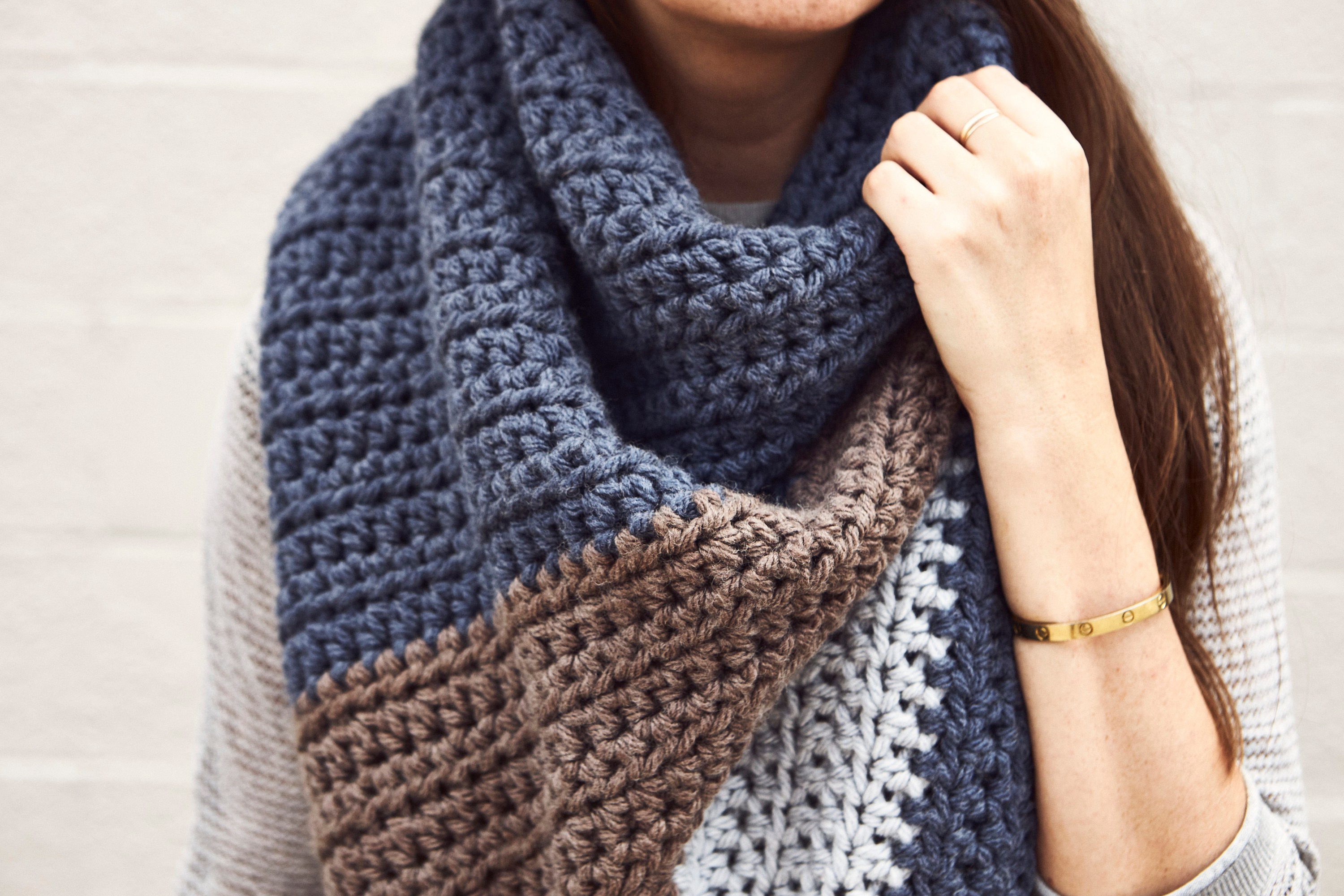 Crochet Pattern // Chunky Striped Triangle Scarf Wrap Shawl Beginner ...