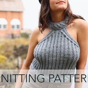 Knitting Pattern // Fisherman Ribbed Cable Knit Halter Top Sweater Cropped  // Blue Point Halter Pattern PDF