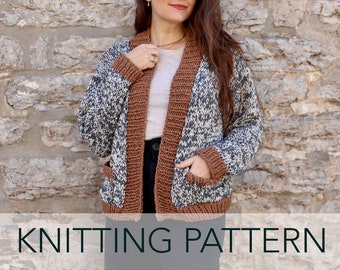 Knitting Pattern // Marled Chunky Cardigan Inset Set-In Pockets Easy // Emerson Cardigan Pattern PDF