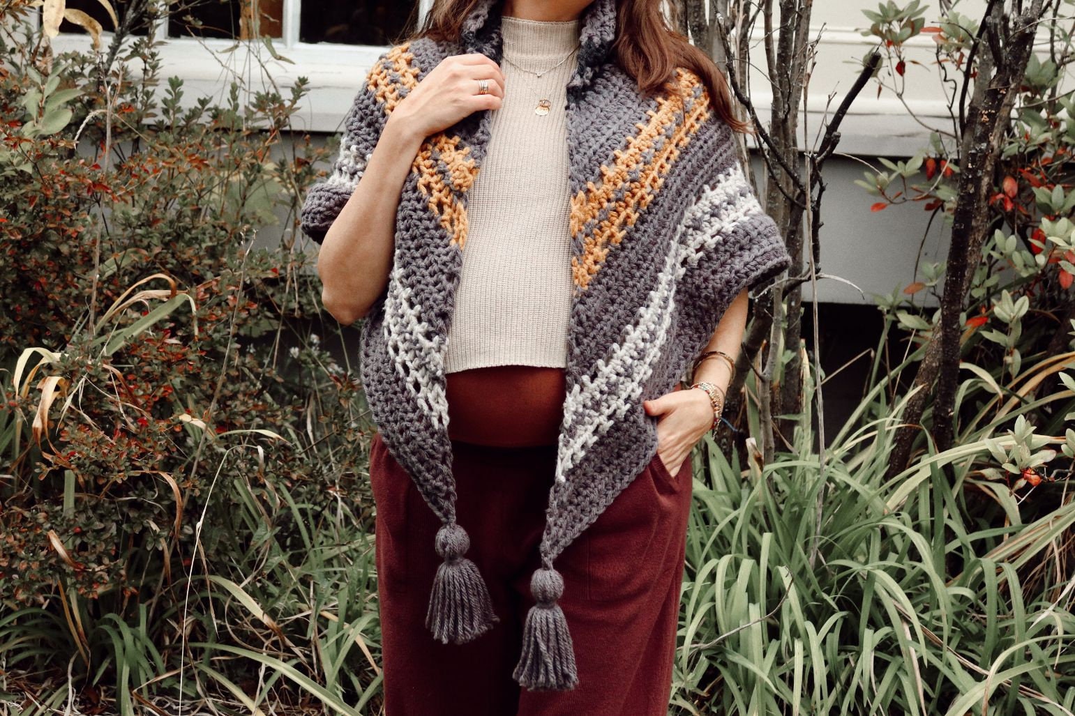 Crochet Pattern // Textured Top Down Triangle Shawl Wrap Scarf Tassels ...