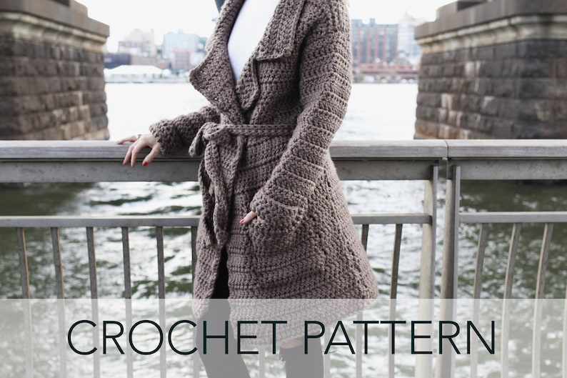 Crochet Pattern // Trench Coat Oversized Lapel Pockets Wrap Belt Jacket // Tribeca Trench Coat Pattern PDF image 1