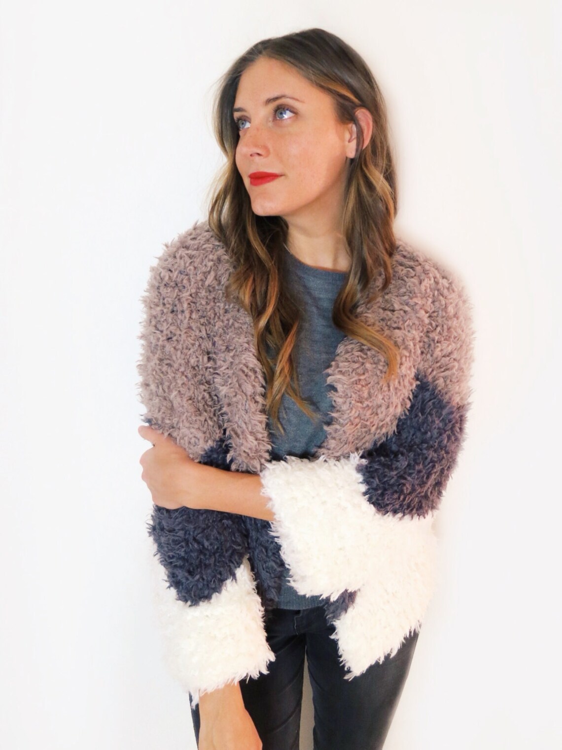 PATTERN for Knit Faux Fur Chevron Jacket Shearling Evening | Etsy