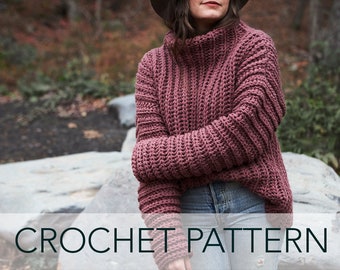 Crochet Pattern // Oversized Fisherman's Rib Turtleneck Pullover Jumper Sweater // Shelter Pullover Pattern PDF