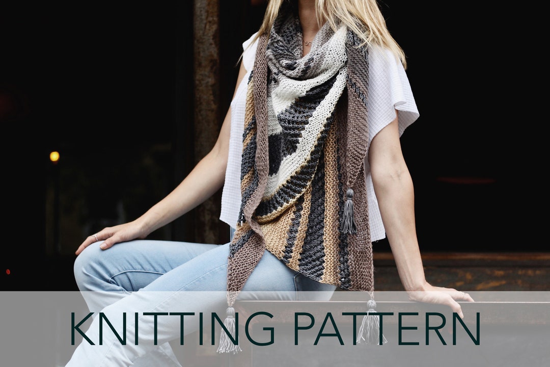 Knitting Pattern // Triangle Striped Lace Eyelet Ombre Shawl Scarf ...