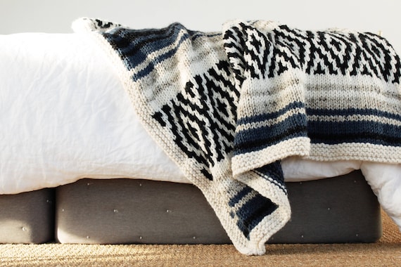 Knitting Pattern // Sarape Mexican Geometric Mosaic Striped Afghan