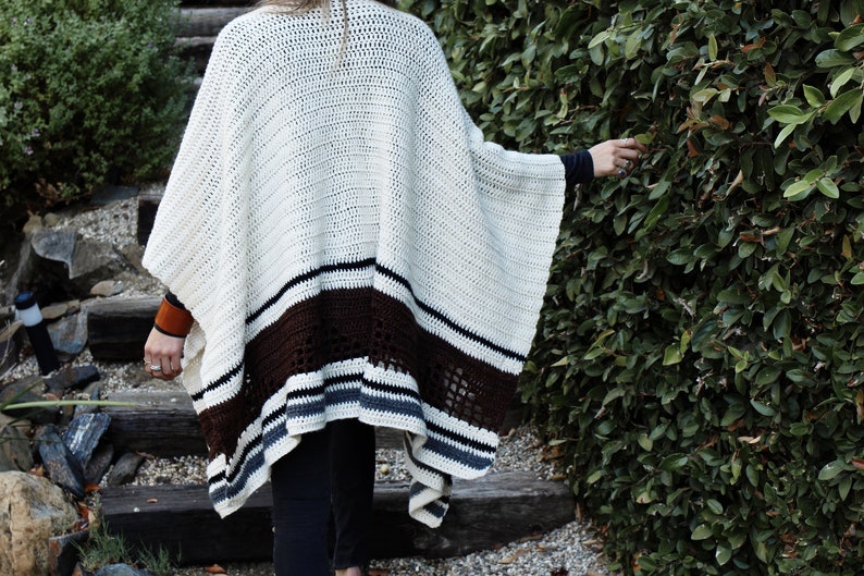 Eyelet Ruana Crochet Pattern // Striped Eyelet Shawl Open Front Ruana Southwestern ...
