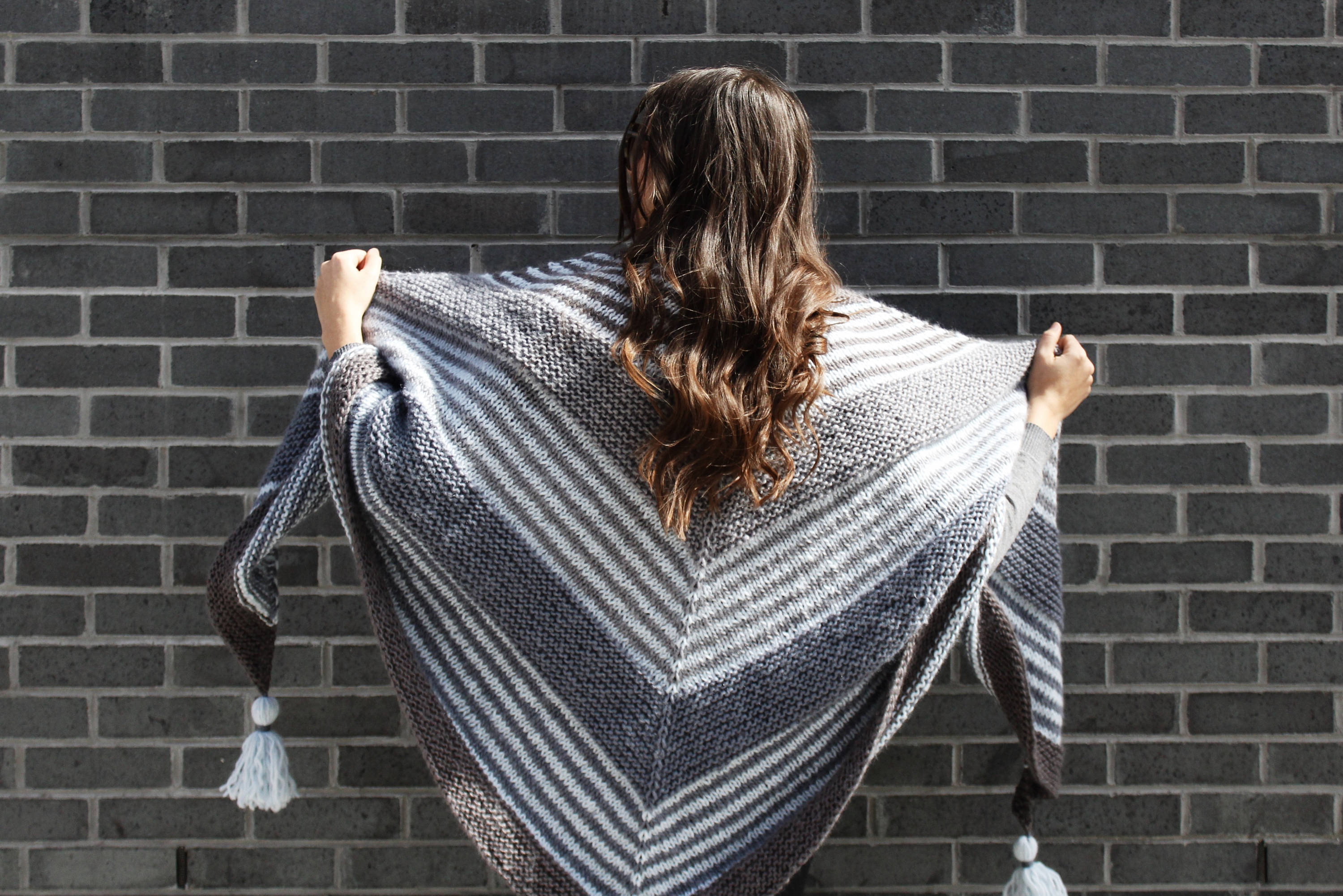 Knitting Pattern // Triangle Shawl Wrap Top Down Striped Tassels ...
