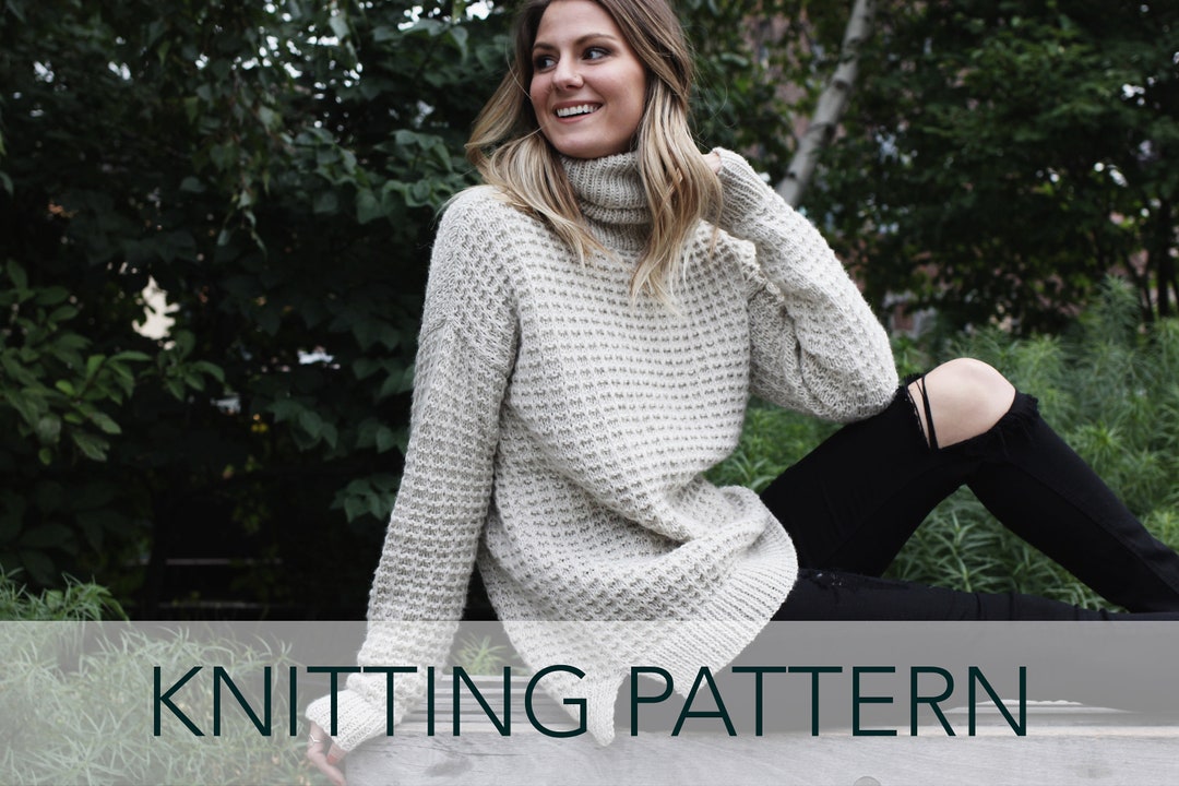 Knitting Pattern // Thermal Waffle Stitch Oversized Turtleneck ...