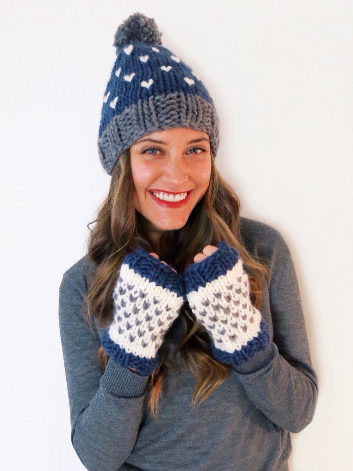 Knitting Pattern // Chunky Soft Knit Hat Heart Beanie Pompom Etsy