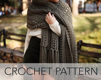 Crochet Pattern // Blanket Scarf Wrap Shawl Fringe Puff Stitch Filet // Library Wrap Pattern PDF