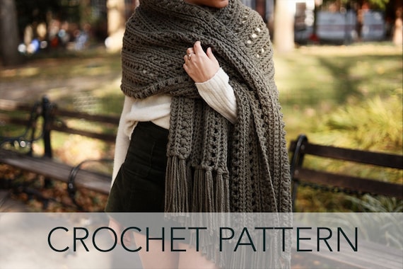 Crochet Pattern // Blanket Scarf Wrap Shawl Fringe Puff Stitch Filet // Library Wrap Pattern PDF