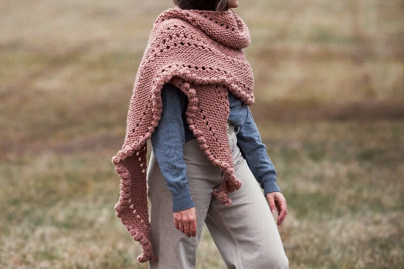 Knitting Pattern // Romantic Boho Feminine Shawl Crescent Wrap Eyelet Bobble Valentine's Day // Romance Wrap Pattern PDF image 7