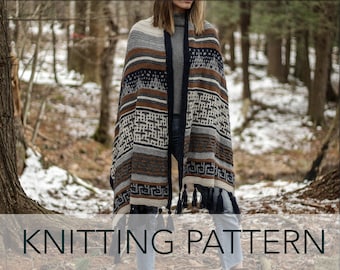 Knitting Pattern // Road Trip Tapestry Blanket Shawl Mosaic Striped Scarf // Coast to Coast Wrap Pattern PDF