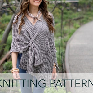 Knitting Pattern // Beginner Easy Elegant Sophisticated Poncho Ruana Wrap Shawl Knit Garter Stitch // Stone Ridge Ruana Pattern PDF image 1