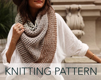 Knitting Pattern // Two Way Fade Shawl Scarf Textured Faded Ombre Triangle // Reverb Wrap Pattern PDF