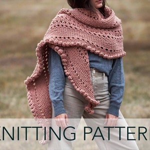 Knitting Pattern // Romantic Boho Feminine Shawl Crescent Wrap Eyelet Bobble Valentine's Day // Romance Wrap Pattern PDF image 1