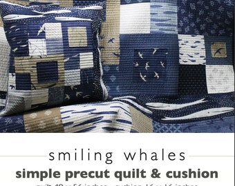 Smiling Whales quilt and cushion pdf pattern, applique, machine pieced, machine quilted, hand quilted