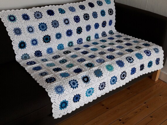 Throw Blanket Blue Throw Blanket Sofa Throw Granny Squares Etsy