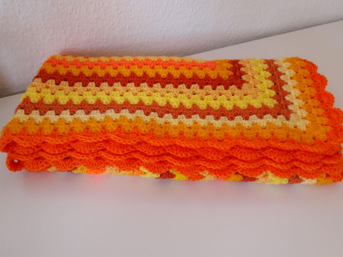 Yellow Crochet Baby Blanket Orange Crochet Baby Afghan Blanket Etsy