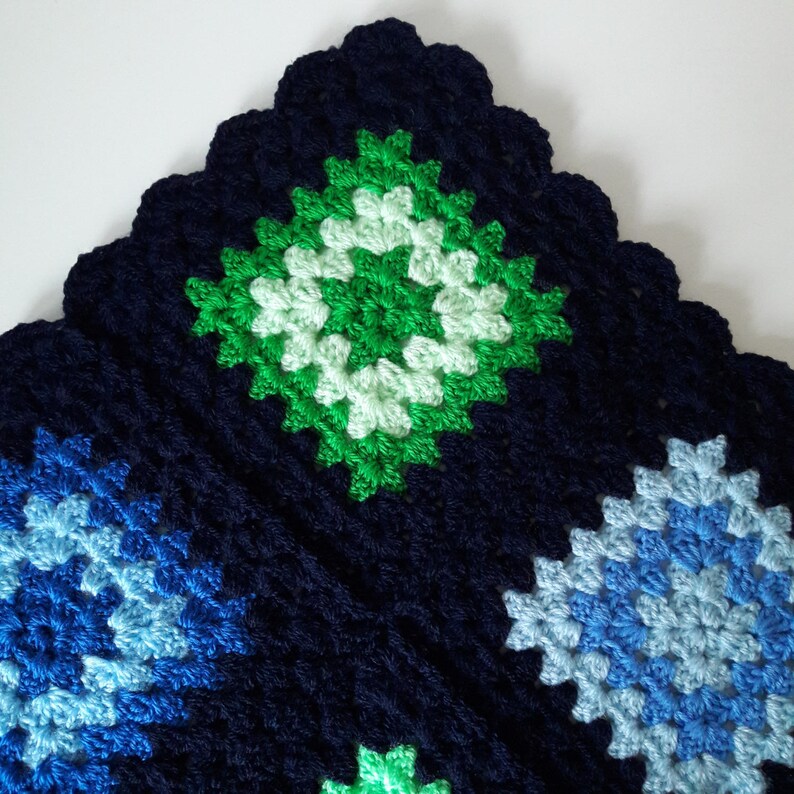 Granny Squares Blanket Crochet Afghan Blue Blanket Warm Etsy