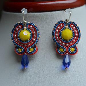 Soutache earrings - blue, yellow, red