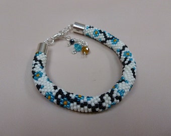 Bracelet de perles - bleu, noir, blanc - Cadeau pour elle