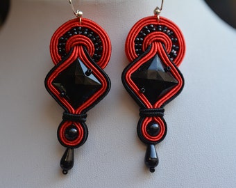 Soutache Ohrringe - schwarz, rot