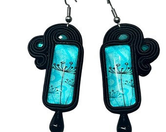 Black, turquoise - soutache earrings