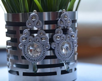 Silver - soutache earrings - Gift for her