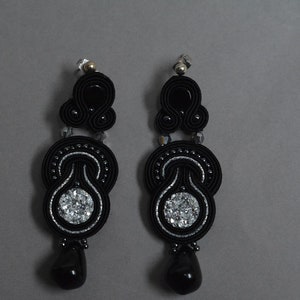 Soutache earrings, black and silver - soutache earrings