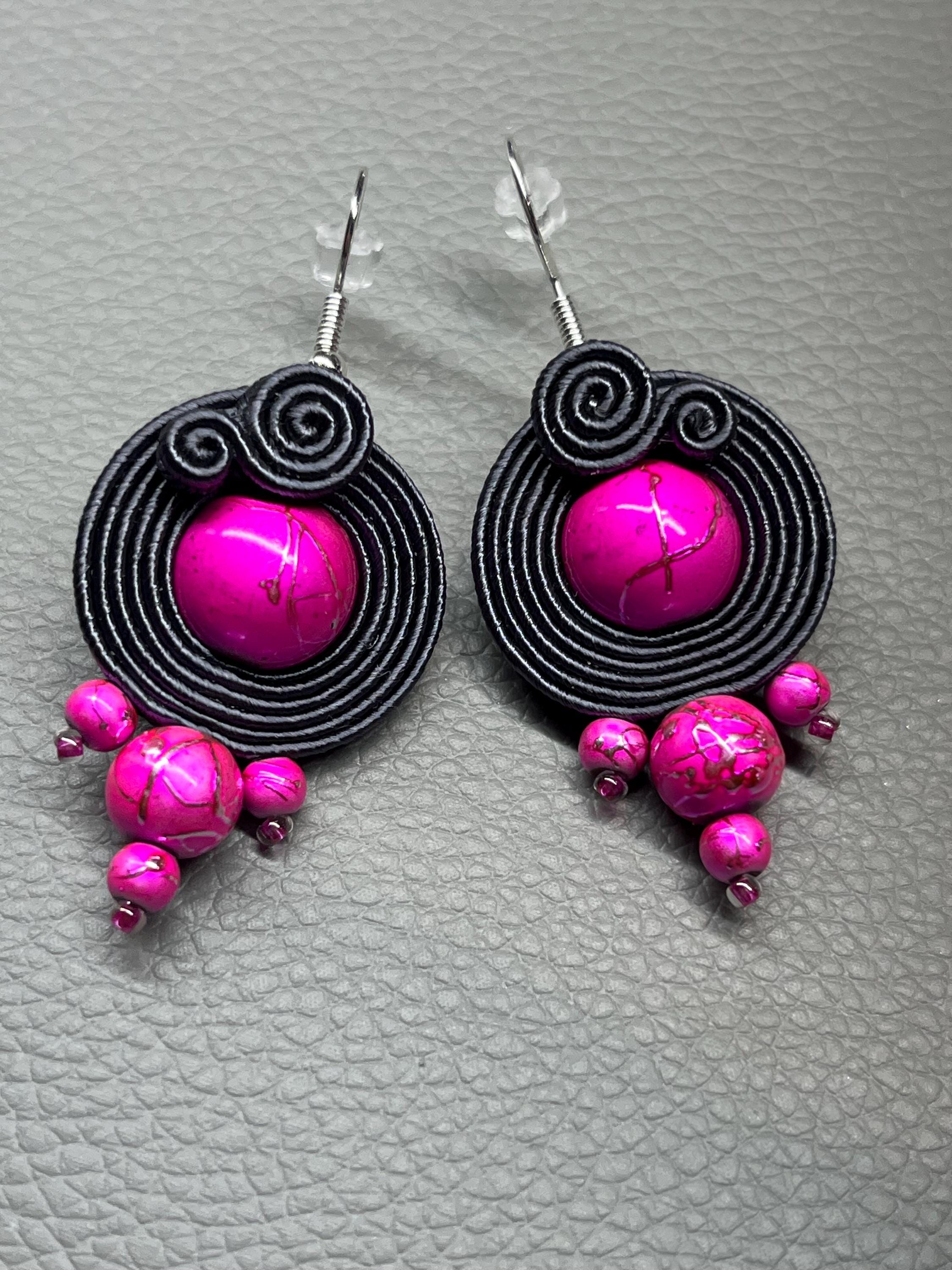 soutache earrings - pink, gray