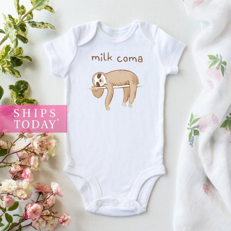 Baby Onesie \u00aeMilk Coma Sloth Onesies\u00ae Bodysuit Unique Baby Gift Funny Baby Shower Gift Baby Girl Onesie Baby Boy Onesie