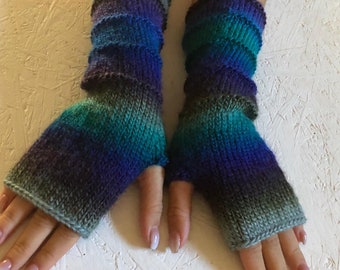 Fingerless gloves, blue  Mittens, Long Arm Warmers, Boho Gloves, gift for womens