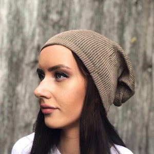 women Summer Hat,  brown summer hat, linen slouchy beanie, sun hat, knit linen hat