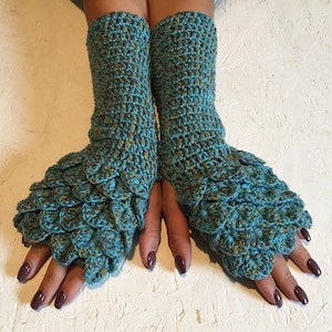 Mitaines au crochet pour femmes écailles de dragon mitaines au crochet pour femmes gants pour femmes au crochet, accessoire cadeau pour manchettes pour femmes écailles de dragon