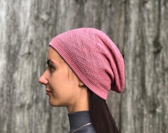 Women Crochet Summer Hat Women Summer Slouchy Beanie in Pink  display picture 2