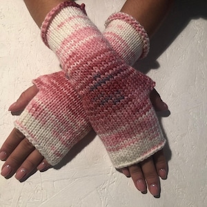 long Fingerless gloves, women wrist warmers,pink   long arm warmers, knit warm mittens, winter rainbow gloves,  gift for her