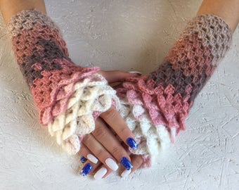 New, cute  Fingerless crocodile stich women fingerless gloves dragon scale crochet women's gloves women's Arm Warmers  gift Accessory