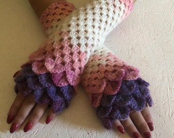 Fingerless Gloves, new ! Crocheted Arm Warmers dragon scales crochet gloves  crochet women's gloves women's Arm Warmers dragon scales gloves