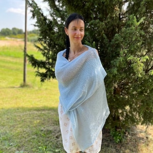 blue knit mohair shawl, wedding wrap, woman mohair scarf, bridal mohair wrap scarf, knit mohair shawl