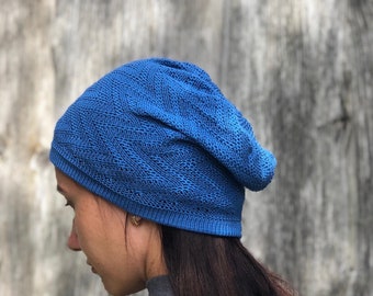 women summer blue cotton hat Summer Hat,  blue summer hat, slouchy hat sun hat