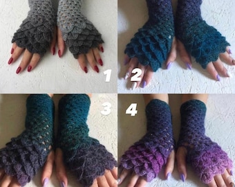 4 color crochet  gloves Fingerless crocodile stich women dragon scale crochet  gray Arm Warmers  gift Accessory