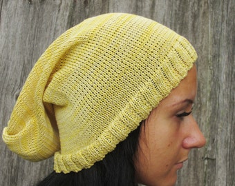 ¡Nuevo! Gorro amarillo de verano tejido, gorro holgado, gorro de mujer (gorro holgado, sombrero para el sol, gorra de algodón)