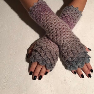 Pink gloves crochet gloves Fingerless women fingerless gloves dragon scale crochet women's gloves women's Arm Warmers  gift Accessory