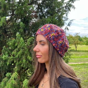 Rainbow crochet  women  hat, multicolored autumn, winter  beret, sun hat, wool  beret, women gift