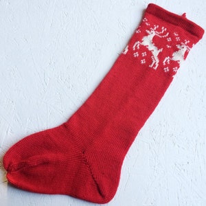 red christmas deer  stockings Knitted Christmas Stockings, Wool Knit Stockings, Custom Stockings, Knit Christmas Socks  christmas deer