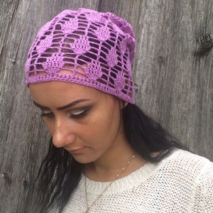 Purple beanie crochet summer hat purple hat, Womens Hat slouchy hat sun hat