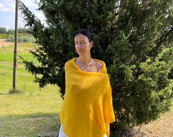 Yellow  shawl, wedding wrap, woman mohair scarf, bridal mohair wrap scarf, knit mohair shawl