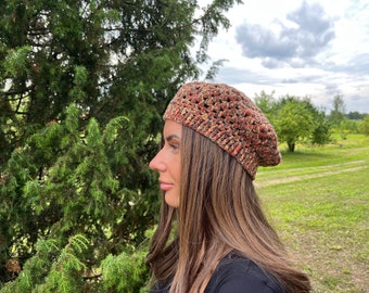 New! Cute red  Rainbow crochet  women  hat, multicolored autumn, wool winter  beret, sun hat, wool  beret, women gift, Christmas gift