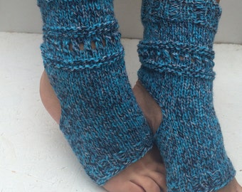 new! gift for women, hand knit blue Yoga Socks, multicolored wool socks, blue yoga socks, Slipper Socks, Yoga active wear